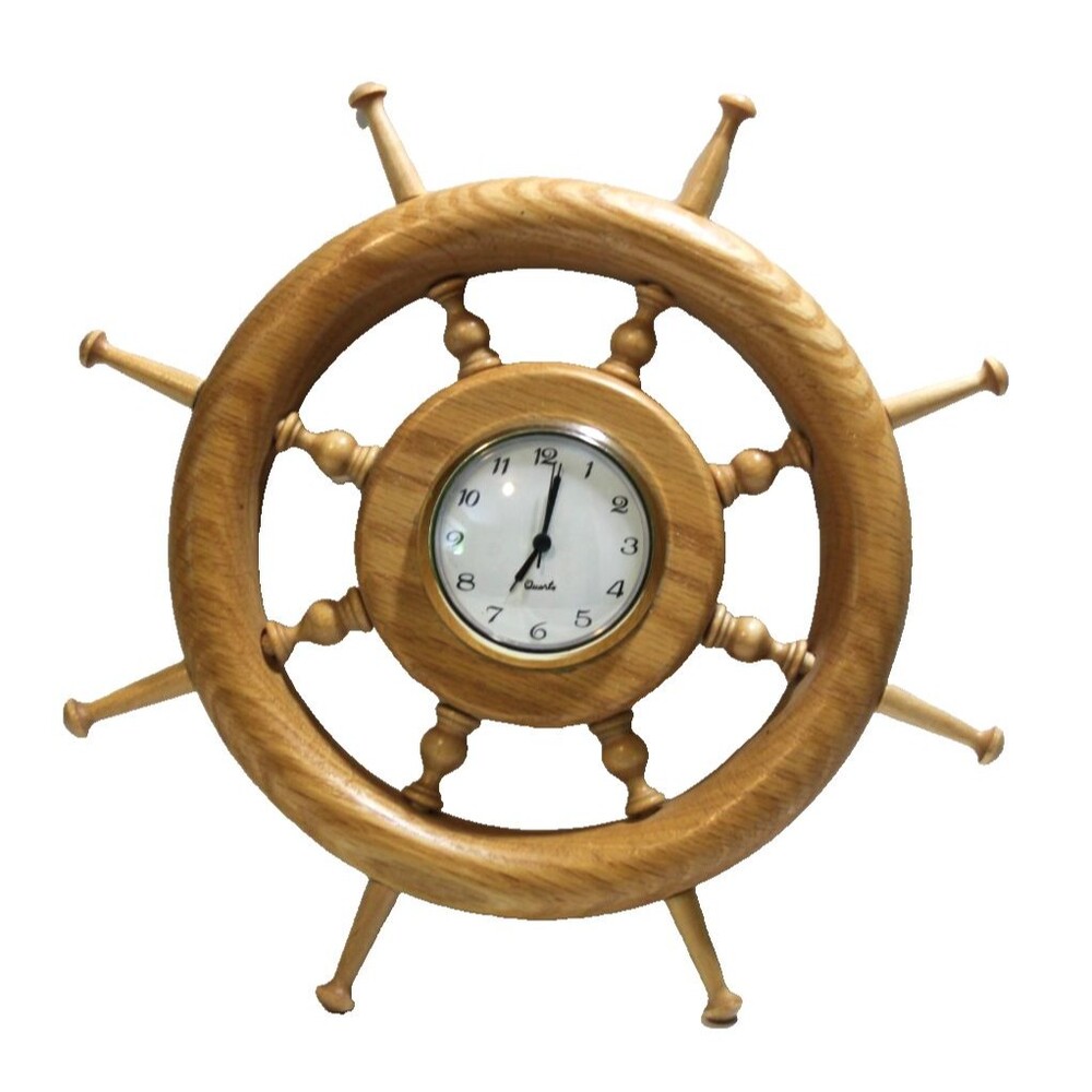 Ship's Wheel Quartz Wall Clock Nautical Maritime Decor Coastal Ocean Theme 11"